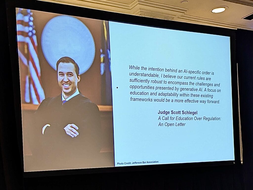 ILTACON 2024 AI Session Screen Quote on Understanding over Regulation