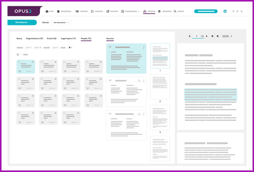 AI workbench Opus 2 legal case management software screenshot